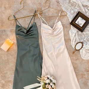 2pcs lace up backless satin sleep dress